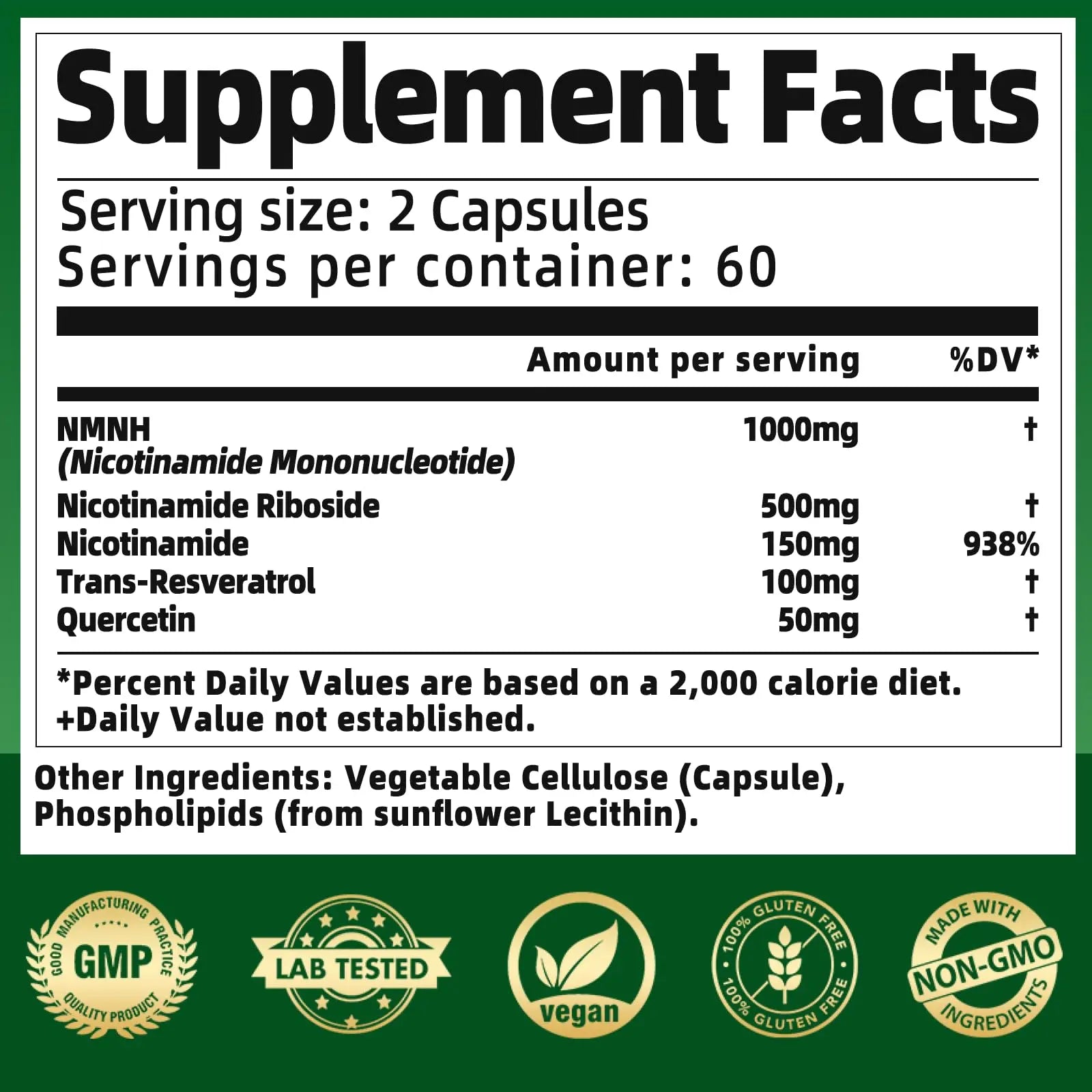 NMNH Supplement 1000mg - Nicotinamide Mononucleotide Alternative, Boost NAD+ with Liposomal Resveratrol & Nicotinamide Riboside NR, for Healthy Cellular, Aging, Energy, 120 Vegan Non-GMO Capsules QmiozzyBuy Supplements Australia