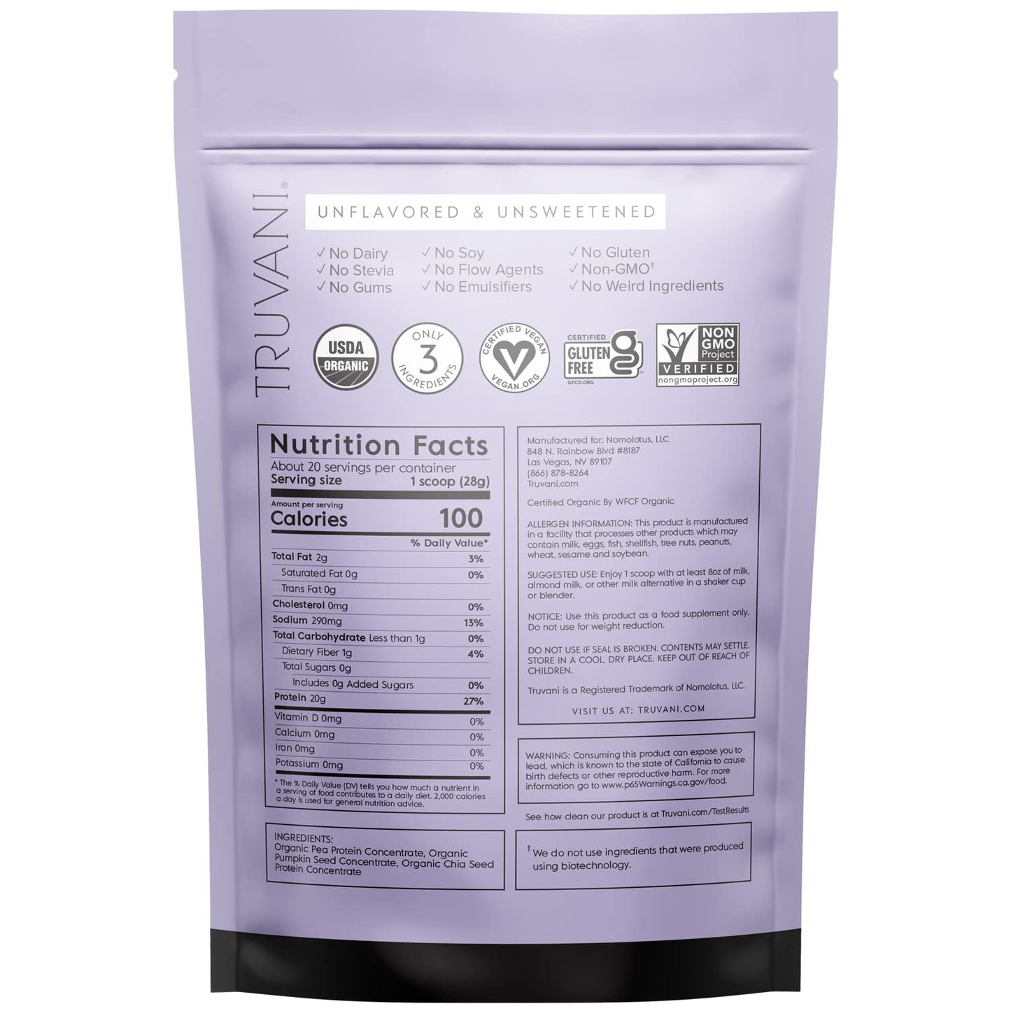 Truvani Organic Vegan Protein Powder Unflavored - 20g of Plant Based Protein, Organic TruvaniBuy Supplements Australia
