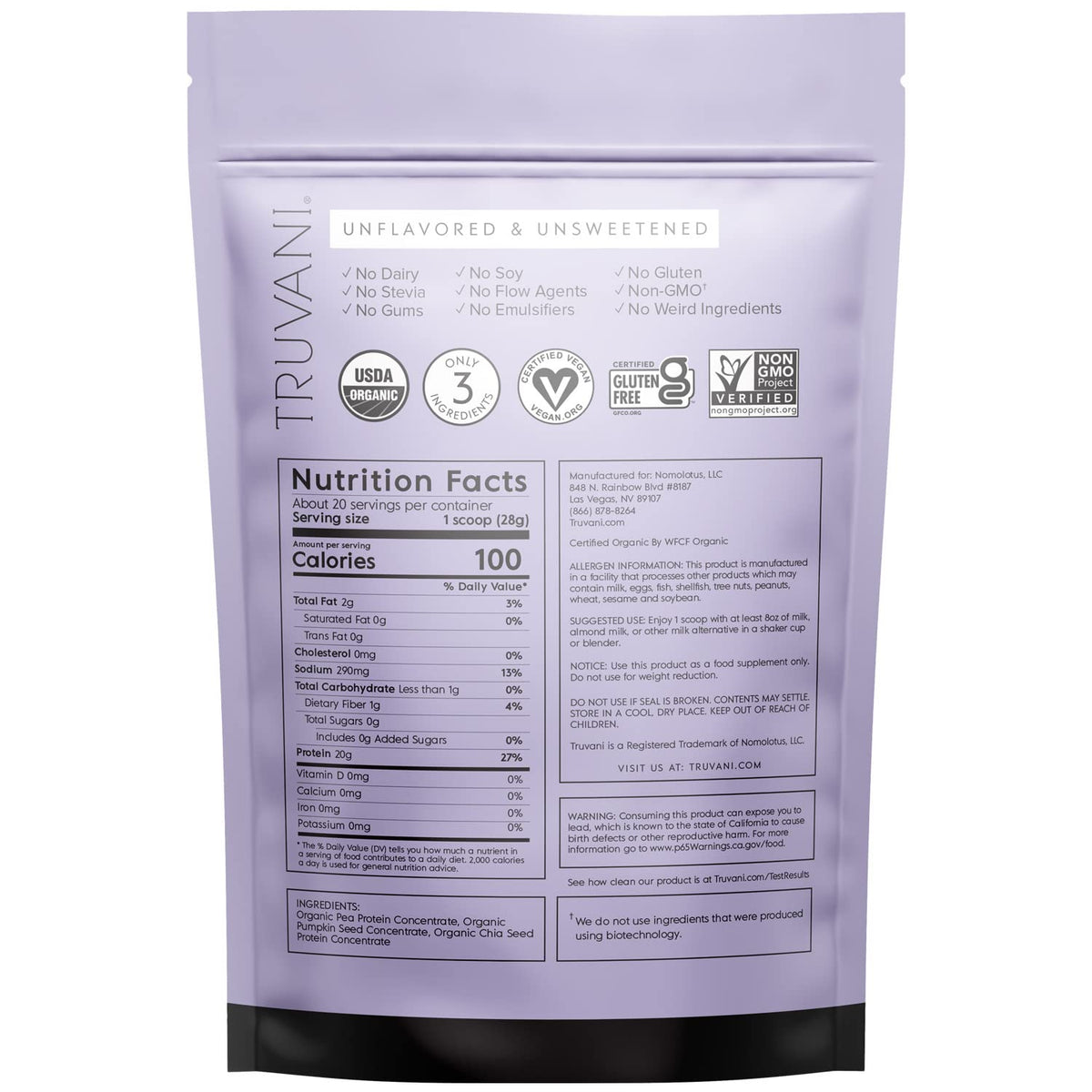 Truvani Organic Vegan Protein Powder Unflavored - 20g of Plant Based Protein, Organic TruvaniBuy Supplements Australia