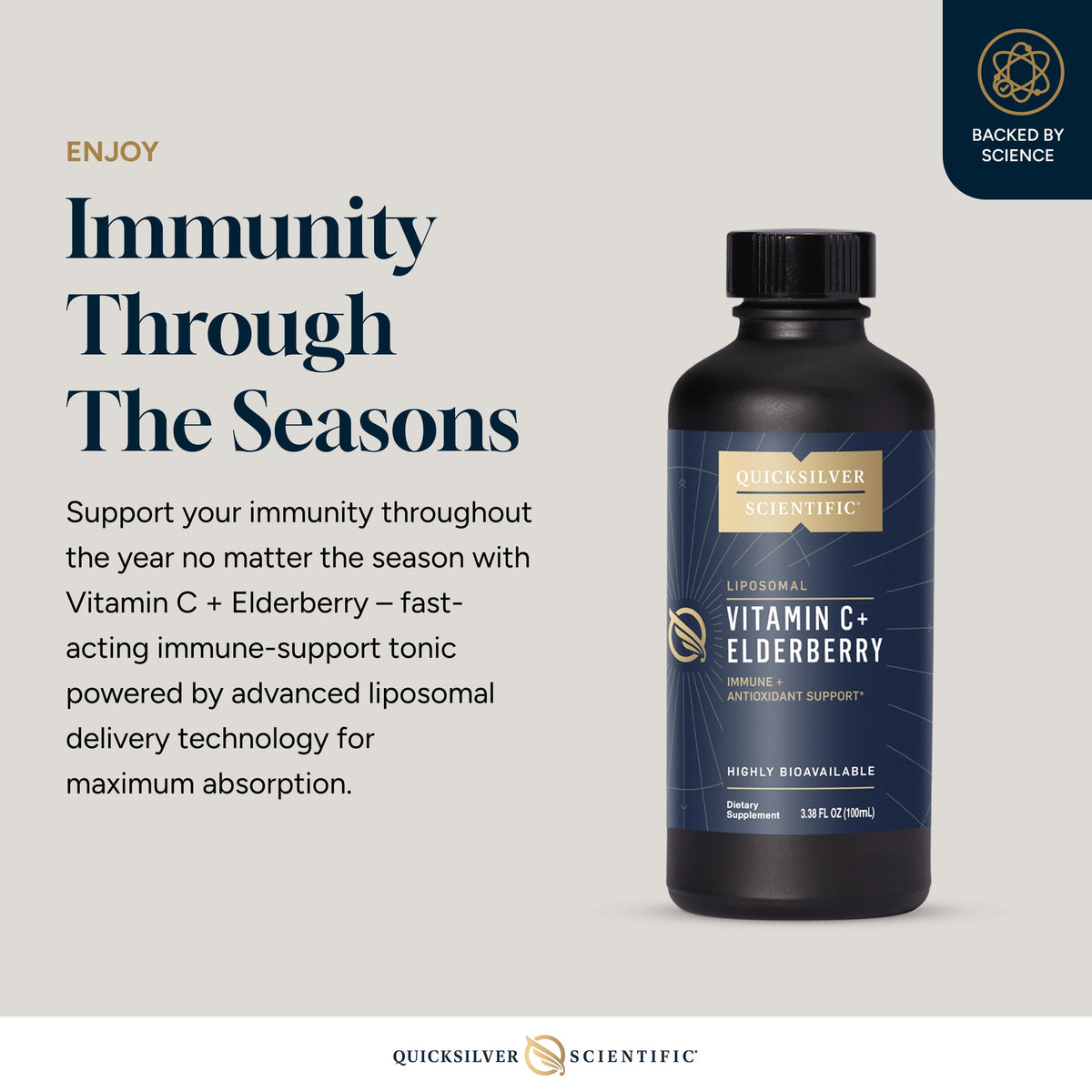 Quicksilver Scientific Liposomal Vitamin C + Elderberry - 1000mg with Superior Absorption Technology & Tocotrienols - Antioxidant & Immune Support Tonic (100ml), 1 Item Quicksilver ScientificBuy Supplements Australia