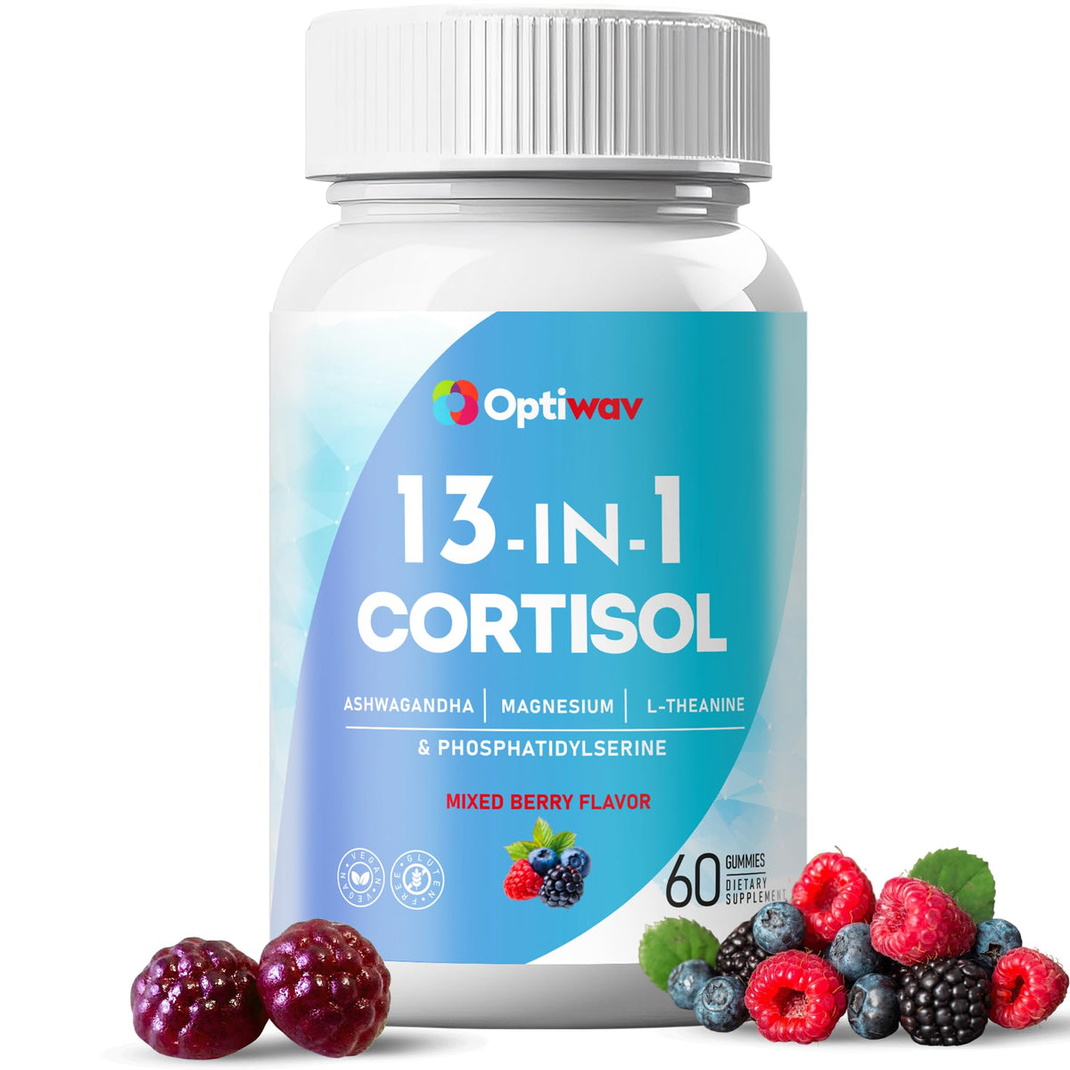 Optiwav Cortisol Reducer Gummies for Women Men - 13-in-1 Daily Cortisol Detox Manager Supports Stress Mood Balance Focus & Health Balance - Reduce High Cortisol with Ashwagandha Magnesium L-Theanine OptiwavBuy Supplements Australia