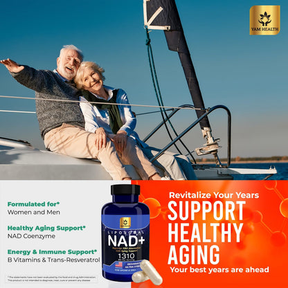 YAM Health Liposomal NAD Nicotinamide Riboside Equivalent with Trans-Resveratrol 300mg, Premium Halal NAD Supplement for Energy Metabolism, DNA Repair and Longevity, Vegan, Non-GMO (60 Count) YAM HealthBuy Supplements Australia