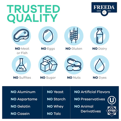 Freeda Senior Multivitamin - Kosher Vitamins for Men & Women 60 and Over - One Daily Coated Tablet - Women’s & Men’s Vitamins Multivitamin 60 Plus FREEDA