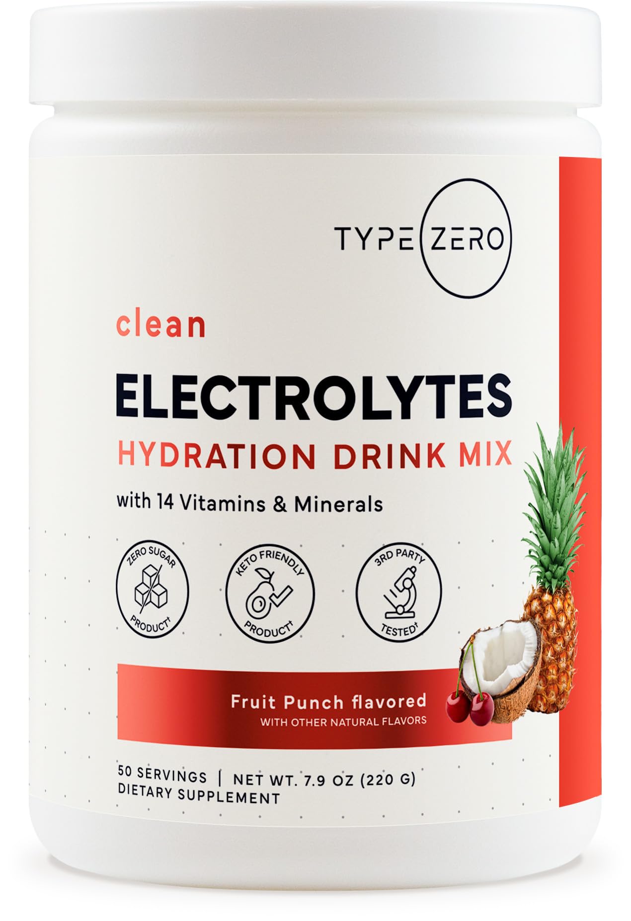 Type Zero Clean Electrolytes Hydration Powder Drink Mix + 14 Essential Vitamins & Minerals - Sugar Free, Zero Artificial Ingredients - Fruit Punch, 50 Servings Type ZeroBuy Supplements Australia
