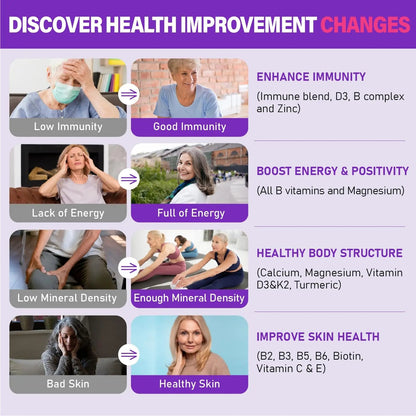 Womens Multivitamin Gummy 50 and Over - Chewable Multi Vitamin A, C, D3, E, K2 & B Complex, Folate, Biotin, Calcium, Magnesium Edmmyliy