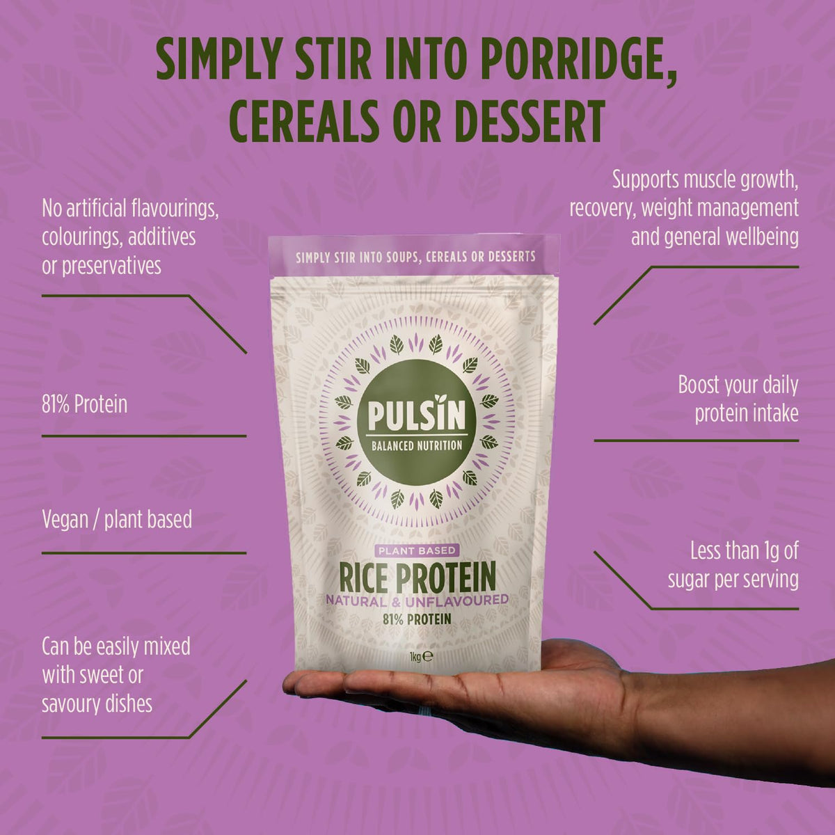 Pulsin - Natural & Unflavoured Vegan Rice Protein Powder - 1kg - 8.1g Protein, 0.4g Carbs, 43 Kcal Per Serving PulsinBuy Supplements Australia