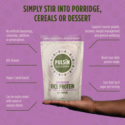 Pulsin - Natural & Unflavoured Vegan Rice Protein Powder - 1kg - 8.1g Protein, 0.4g Carbs, 43 Kcal Per Serving PulsinBuy Supplements Australia