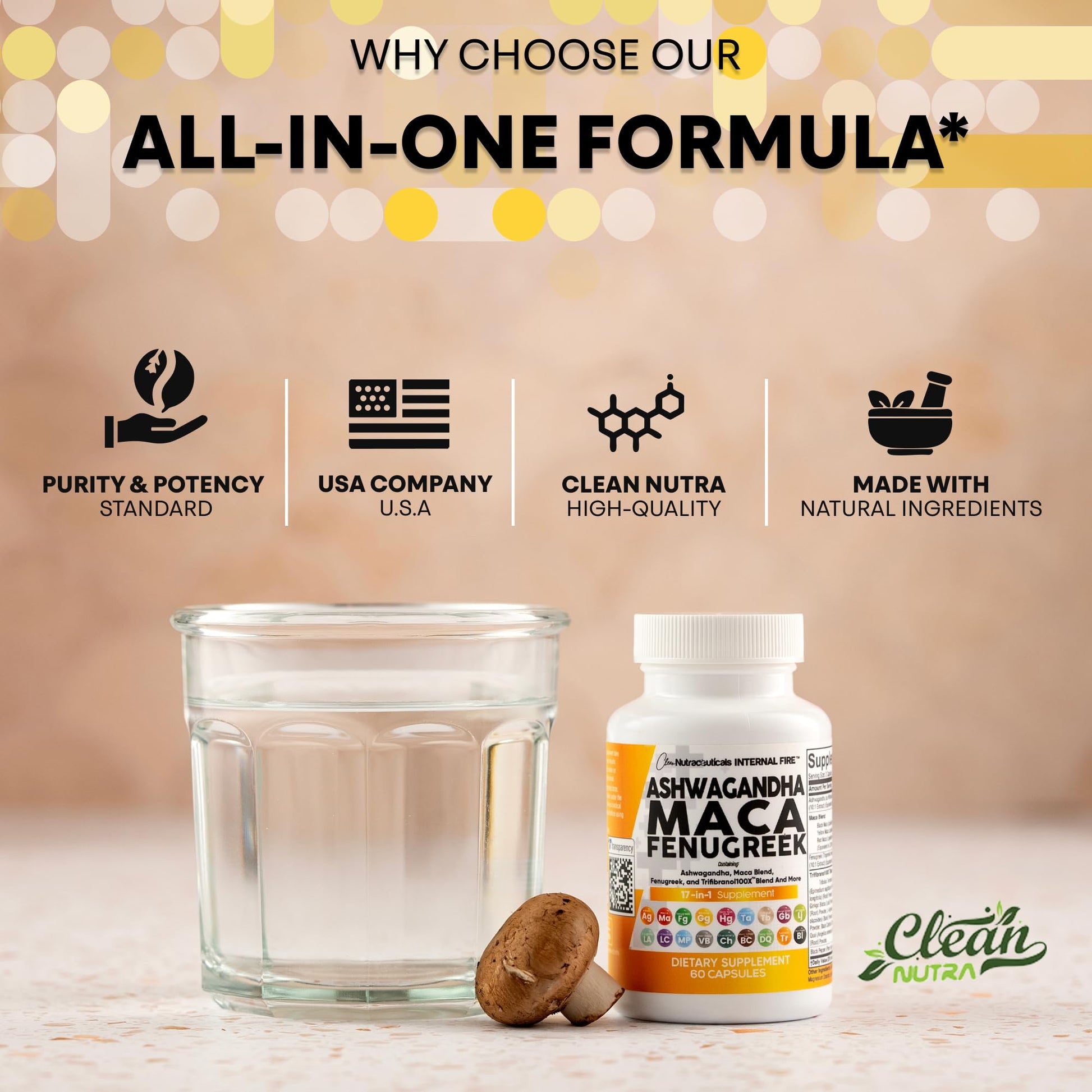 Clean Nutraceuticals Ashwagandha Maca Root Fenugreek Supplement with Tongkat Ali Ginseng - Assists with Stress, Mood & Thyroid - Ashwagandha Capsules Fenugreek Caps - 1 Pack Clean NutraceuticalsBuy Supplements Australia