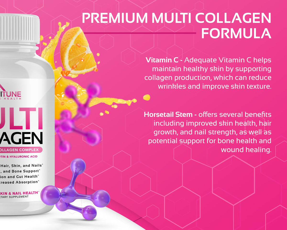 CogniTune Multi Collagen Peptides for Women with Biotin, Hyaluronic Acid, Vitamin C - 5 Types I II III V X Colageno Hidrolizado - 2000mg Hair Skin Nails Joints Support - 120 Capsules CogniTuneBuy Supplements Australia