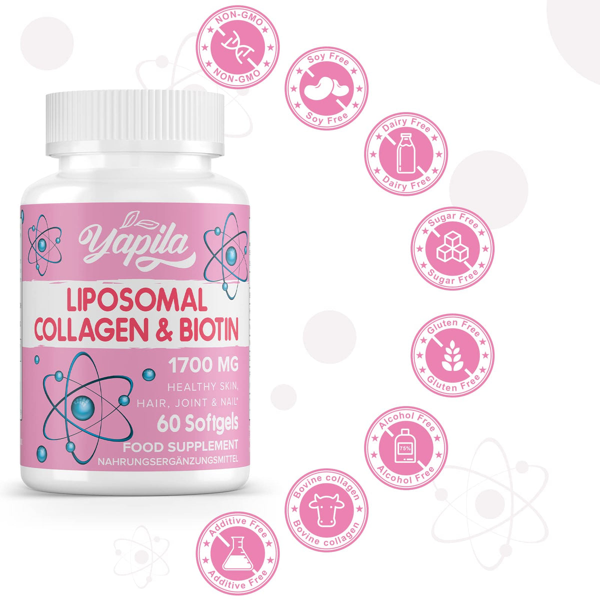 Liposomal Collagen Biotin Capsules, Hydrolyzed Bovine Collagen Peptides 1700 mg, Types 1 & 3 Protein YapilaBuy Supplements Australia
