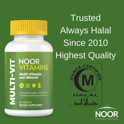 Noor Vitamins Halal Vitamins, Daily Multivitamin, Halal Vitamin for Women and Men, 30 Vitamins & Minerals, A, B12, C, Iron, Zinc to support general health Noor VitaminsBuy Supplements Australia