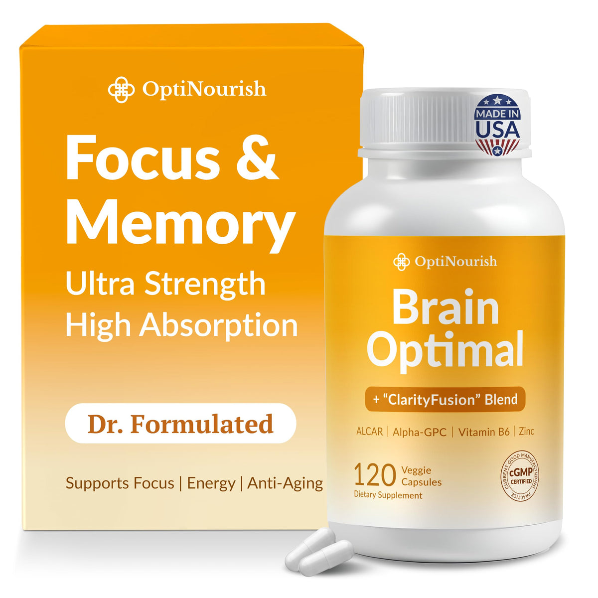 OPTINOURISH Brain Supplement for Memory and Focus, Nootropic for Adults, Fuel Brain Energy & Mental Clarity, Caffeine Free,Cognitive Support, Doctor-Formulated, Made in USA,cGMP,120 Caps OPTINOURISHBuy Supplements Australia