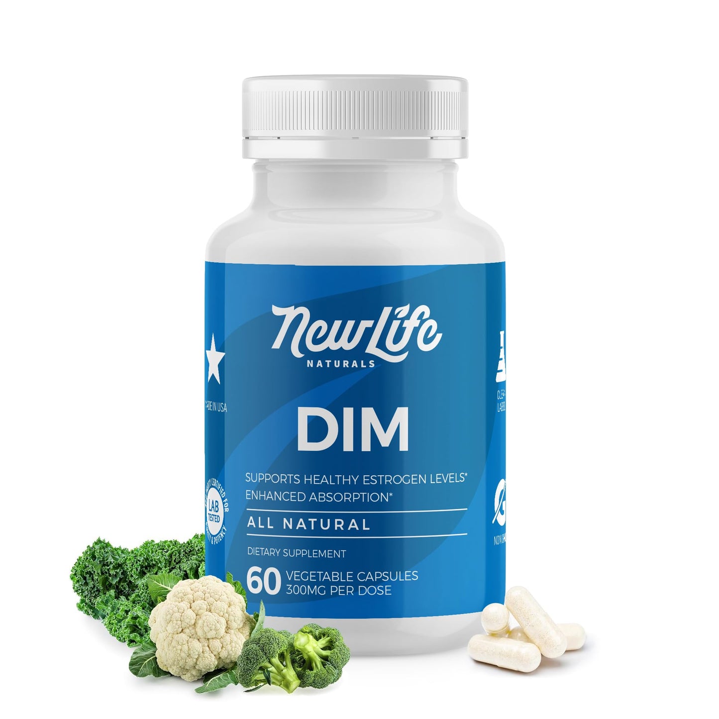 NewLife Naturals DIM Supplement 300mg for Women & Men - Hormonal Acne, Estrogen Balance Pills, Post Menopause Relief | Healthy Estrogen Level | Hormonal Balance - Bioperine | PCOS - 60 Day Supply NewLife NaturalsBuy Supplements Australia