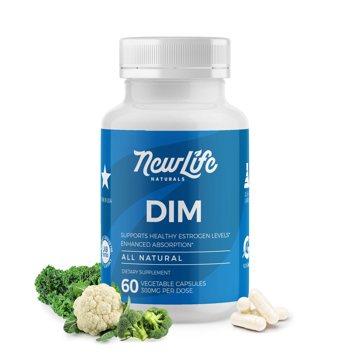 NewLife Naturals DIM Supplement 300mg for Women & Men - Hormonal Acne, Estrogen Balance Pills, Post Menopause Relief | Healthy Estrogen Level | Hormonal Balance - Bioperine | PCOS - 60 Day Supply NewLife NaturalsBuy Supplements Australia