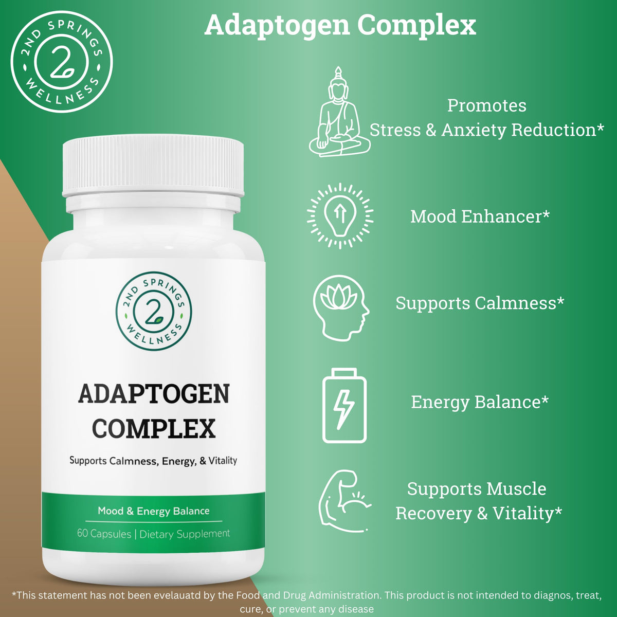 2nd Springs Adaptogen Complex Calmness, Energy and Vitality Booster - Ashwagandha, Schisandra, Astragalus, Ginseng, Rhodiola, and More - Adrenal Support Supplements - 60 Ct 2nd SpringsBuy Supplements Australia