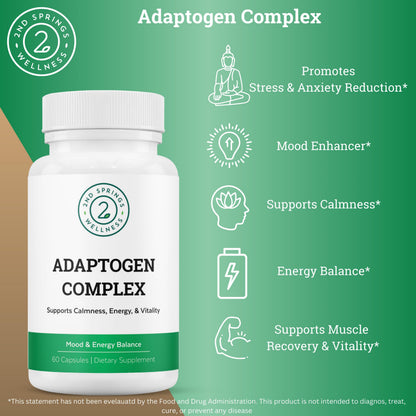 2nd Springs Adaptogen Complex Calmness, Energy and Vitality Booster - Ashwagandha, Schisandra, Astragalus, Ginseng, Rhodiola, and More - Adrenal Support Supplements - 60 Ct 2nd SpringsBuy Supplements Australia