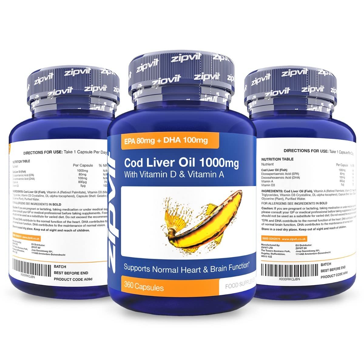 Cod Liver Oil 1000mg, 360 Capsules of High Strength Fish Oil, Rich in Omega 3. Supports ZipvitBuy Supplements Australia