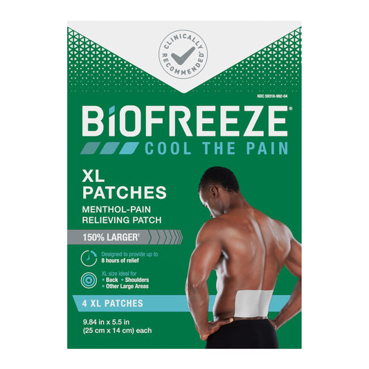 Biofreeze XL Pain Relief Patches, Menthol Pain Patches for Lower Back, Neck, Knee, & Shoulder, Comfortable & Flexible Fabric Stays in Place, 4 ct BiofreezeBuy Supplements Australia