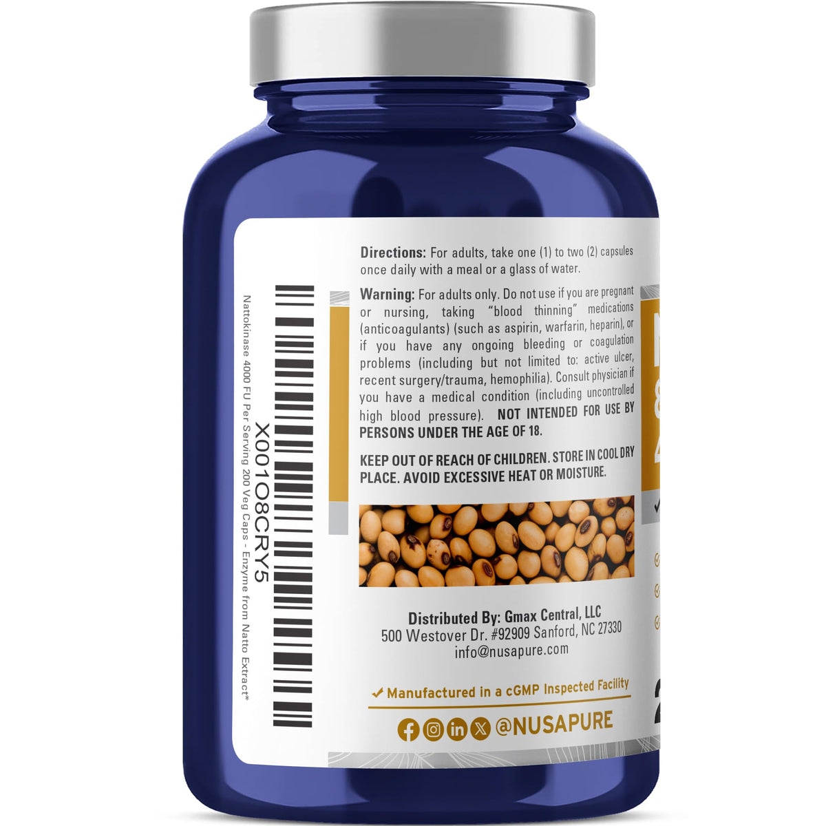 NusaPure Nattokinase 4000 FU 800mg, 200 Veggie Capsules (Vegan, Non-GMO) NusaPureBuy Supplements Australia