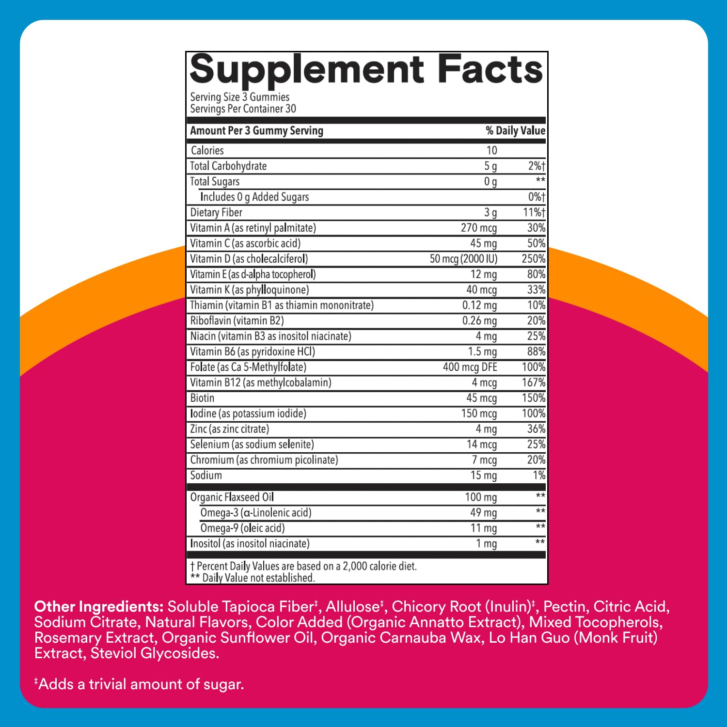 SmartyPants Zero Sugar Women’s Multivitamin Gummies: Biotin, Methylfolate, Omega 3 (ALA), Vitamin D3, C, Vitamin B12, B6, A, K, Zinc, Inositol SmartyPantsBuy Supplements Australia