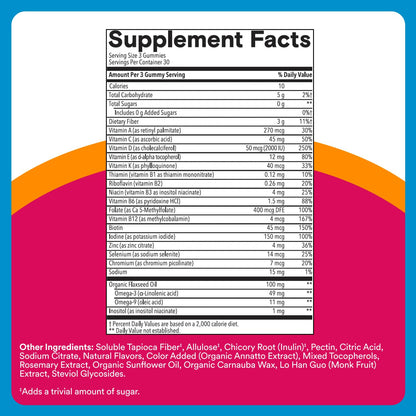 SmartyPants Zero Sugar Women’s Multivitamin Gummies: Biotin, Methylfolate, Omega 3 (ALA), Vitamin D3, C, Vitamin B12, B6, A, K, Zinc, Inositol SmartyPantsBuy Supplements Australia