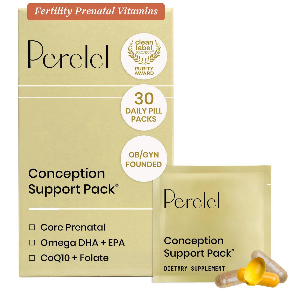 Perelel Conception Support Pack, Prenatal Multivitamin with DHA Omega 3, COQ10 & Folate, Supports Fertility Wellness for Women