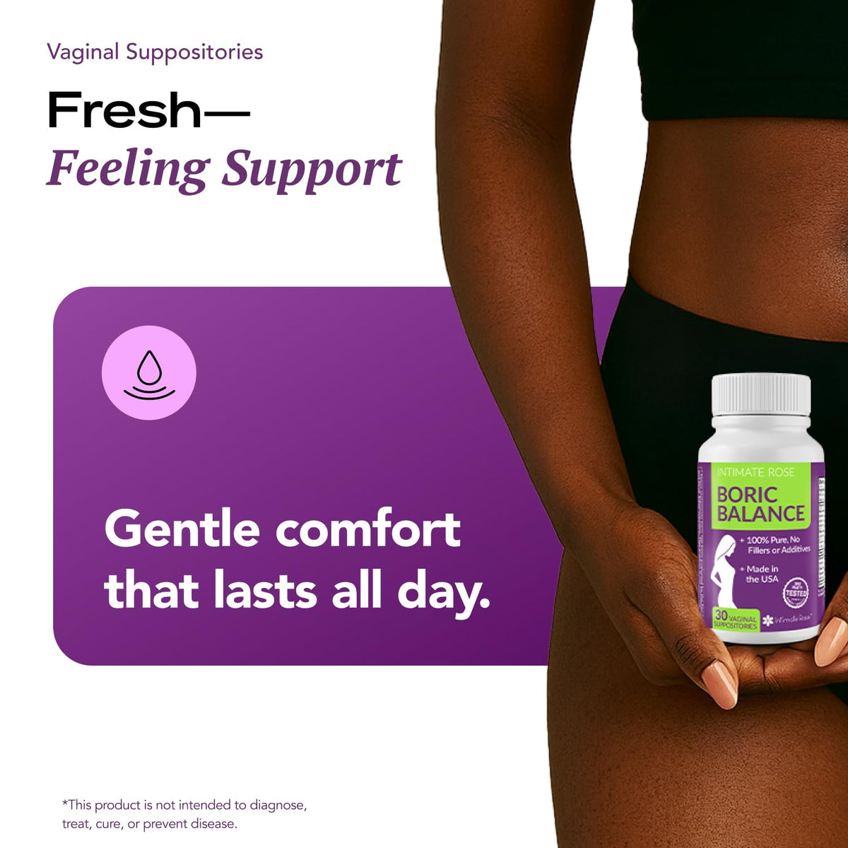 Intimate Rose Boric Acid Vaginal Suppositories, 30 Count for Feminine Deodorizing & Freshness - Vegan Capsules Intimate RoseBuy Supplements Australia