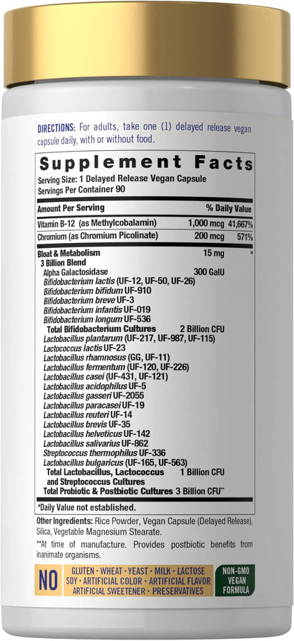 Carlyle Bloat and Metabolism Probiotic | 90 Capsules | Bloating Relief Formula | Sugar & Cellular Energy Support | for Women and Men | Vegan, Non-GMO, Gluten Free CarlyleBuy Supplements Australia