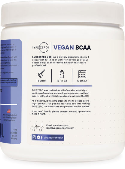 Type Zero Ultra Clean Vegan BCAA Powder + Electrolytes (Blue Raspberry | 6G) 2:1:1 Sugar-Free/No Sucralose BCAAs Amino Acids Supplement - BCAA Vegan Amino Acids After Workout Drink, 30 Servings Type ZeroBuy Supplements Australia