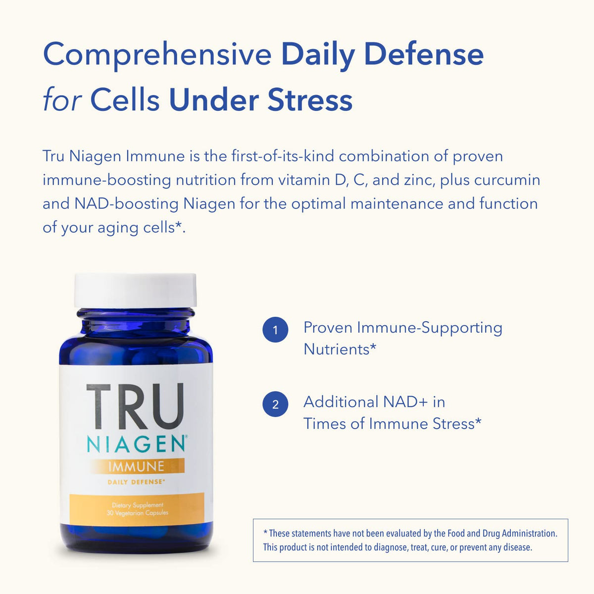 TRU NIAGEN Immune Support Supplement - Daily Defense, Vitamin C from Fermentation, Vegan Vitamin D3 2000 IU, Zinc, Plus Theracurmin (Curcumin) + Multi Award-Winning NAD Boosting Niagen 150mg 60ct TRU NIAGENBuy Supplements Australia