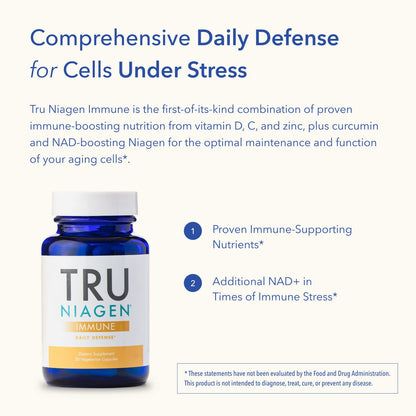 TRU NIAGEN Immune Support Supplement - Daily Defense, Vitamin C from Fermentation, Vegan Vitamin D3 2000 IU, Zinc, Plus Theracurmin (Curcumin) + Multi Award-Winning NAD Boosting Niagen 150mg 60ct TRU NIAGENBuy Supplements Australia