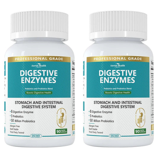 Anven Health 800mg Digestive Enzymes for Men and Women with Probiotics & Prebiotics, 8 Key Enzymes, Protease, Amylase & Lipase | 180 Capsules - A 60-Day Supply for Bloating & Gas Relief - Non-GMO Anven Health buy supplements Au