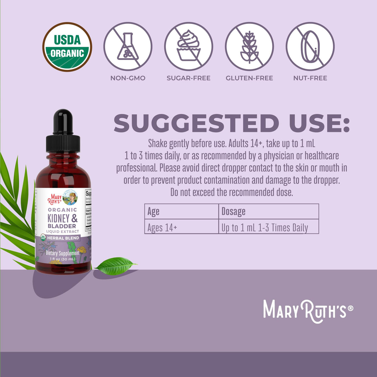 MaryRuth Organics Herbal Supplement Drops | Support Renal & Urinary Systems | Juniper Berry | Cleavers | Dandelion | Hawthorn | Horsetail & Chanca Piedra | Vegan | Non-GMO | 1 Fl Oz MARYRUTH'SBuy Supplements Australia