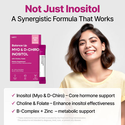 Dr.GET IT Balance Up Inositol 40:1 Myo & D-Chiro with Folate & Choline – Hormone Balance & Reproductive Health Support for Women – Lemon Lime Stick Powder, 30 Servings Dr.GET ITBuy Supplements Australia