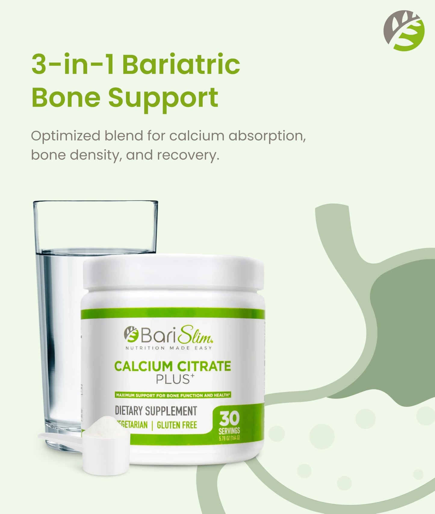 BariSlim Bariatric Calcium Citrate Plus Powder - Formulated for Patients After Weight Loss Surgery - Maximum Support for Bone Function and Health - Easy Digestion and Absorption | 600 mg (30 Servings) BariSlim buy supplements Au