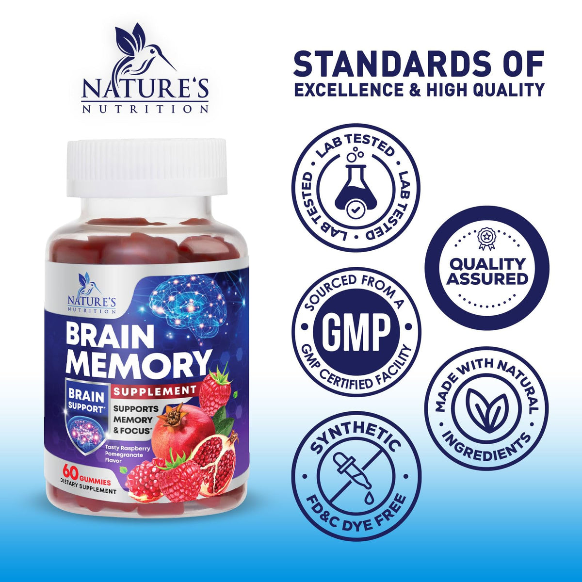 Brain Supplements for Memory & Focus Gummies - Brain Health Clarity with B6 B12 & Phosphatidylserine - Natural Nootropics Cognitive Concentration & Alertness Support Vitamins - 60 Vegan Gummies Nature's NutritionBuy Supplements Australia