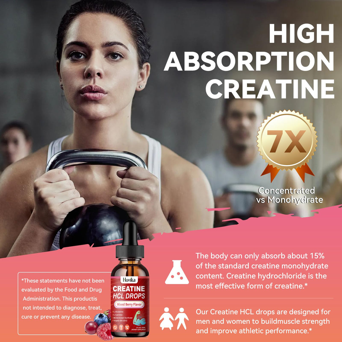 Creatine HCL Liquid Drops for Men & Women, Creatine Hydrochloride with L-Carnitine, L-Glutamine, BCAA, Vitamin B12 & B6 for Muscle Growth & Recovery-Vegan, Mixed Berry Flavor Flavor, 2 Fl Oz HovikaBuy Supplements Australia