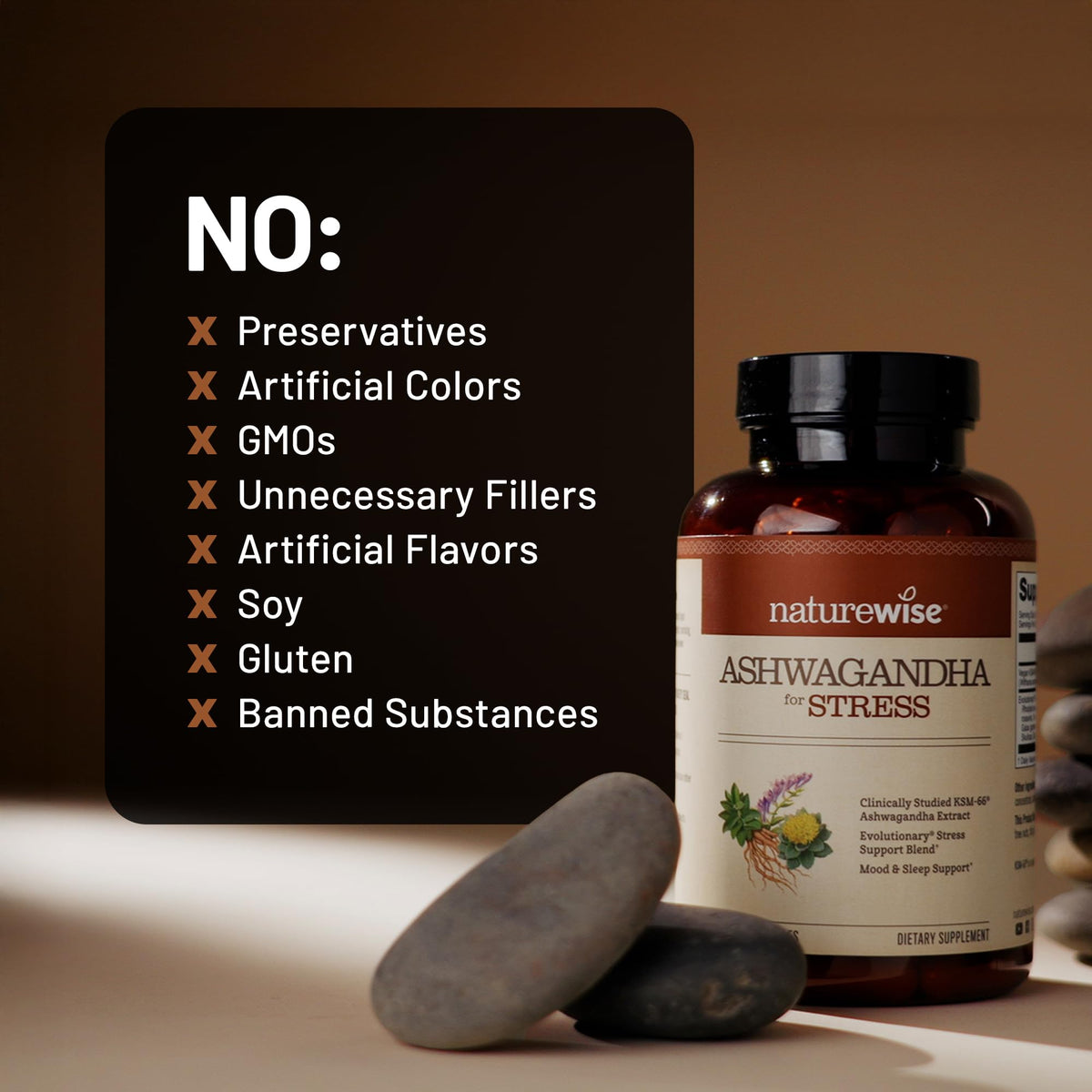 NatureWise Ashwagandha for Stress - With KSM-66 Extract, GABA, L-Theanine, Rhodiola Rosea - Herbal Mood & Sleep Support - Vegan, Non-GMO, Gluten-Free - 60 Capsules[1-Month Supply] NatureWiseBuy Supplements Australia