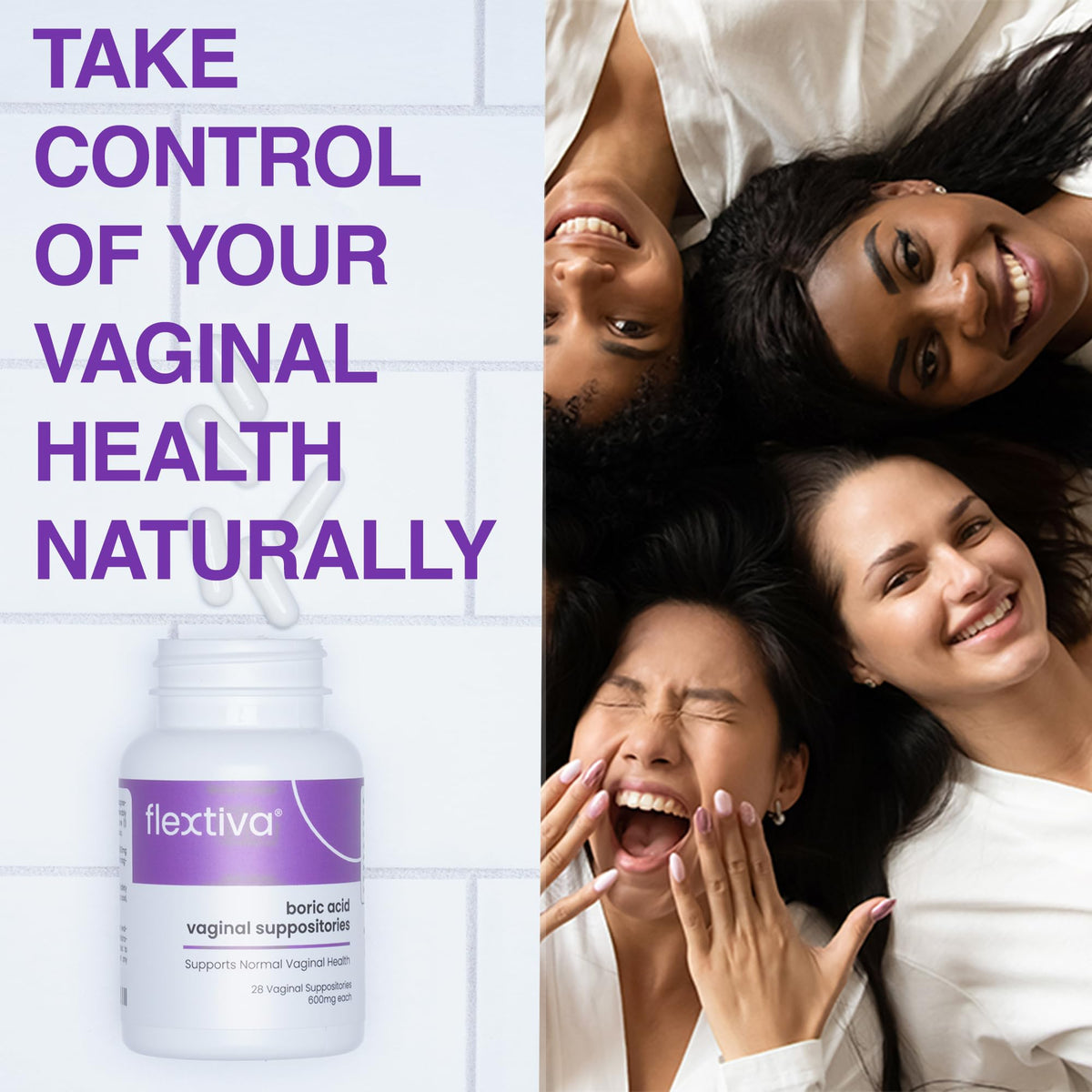 Flextiva Boric Acid Vaginal Suppositories - Boric Acid Pills for Women - Vaginal Health pH Balance for Women FlextivaBuy Supplements Australia
