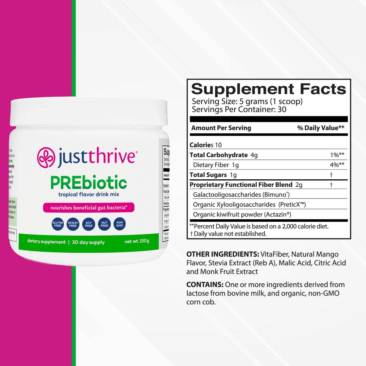 Just Thrive PREbiotic Powder - Digestive and Immune Support Supplement, 150 g Just ThriveBuy Supplements Australia