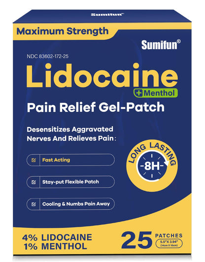 Sumifun Lidocaine Pain Relief Patches - Fast, Targeted Therapy Simple Backache, Soreness, Sprain, Joint Pain with Maximum Strength 4% Lidocaine and 1% Menthol (Large, Count, 25) SumifunBuy Supplements Australia
