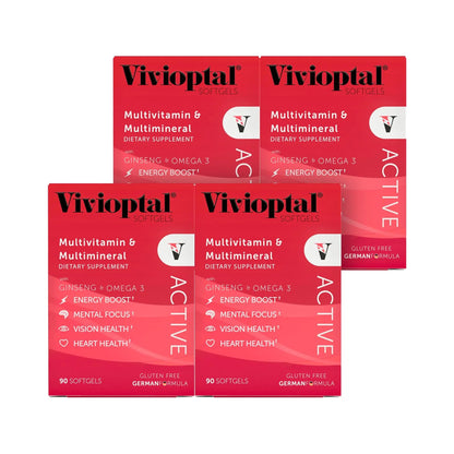 Vivioptal Active, 90 Softgels (1 Year Supply), Ginseng & Omega 3, Multivitamin & Multimineral, Gluten Free, German Formula Vivioptal VitaminsBuy Supplements Australia