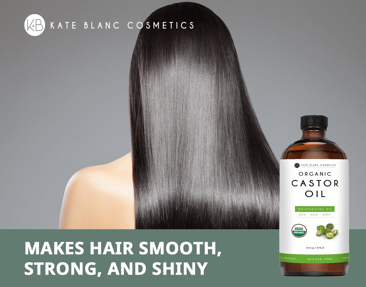 Kate Blanc Cosmetics Castor Oil Organic for Hair Growth & Body (16oz). 100% Pure Cold-Pressed Kate Blanc CosmeticsBuy Supplements Australia
