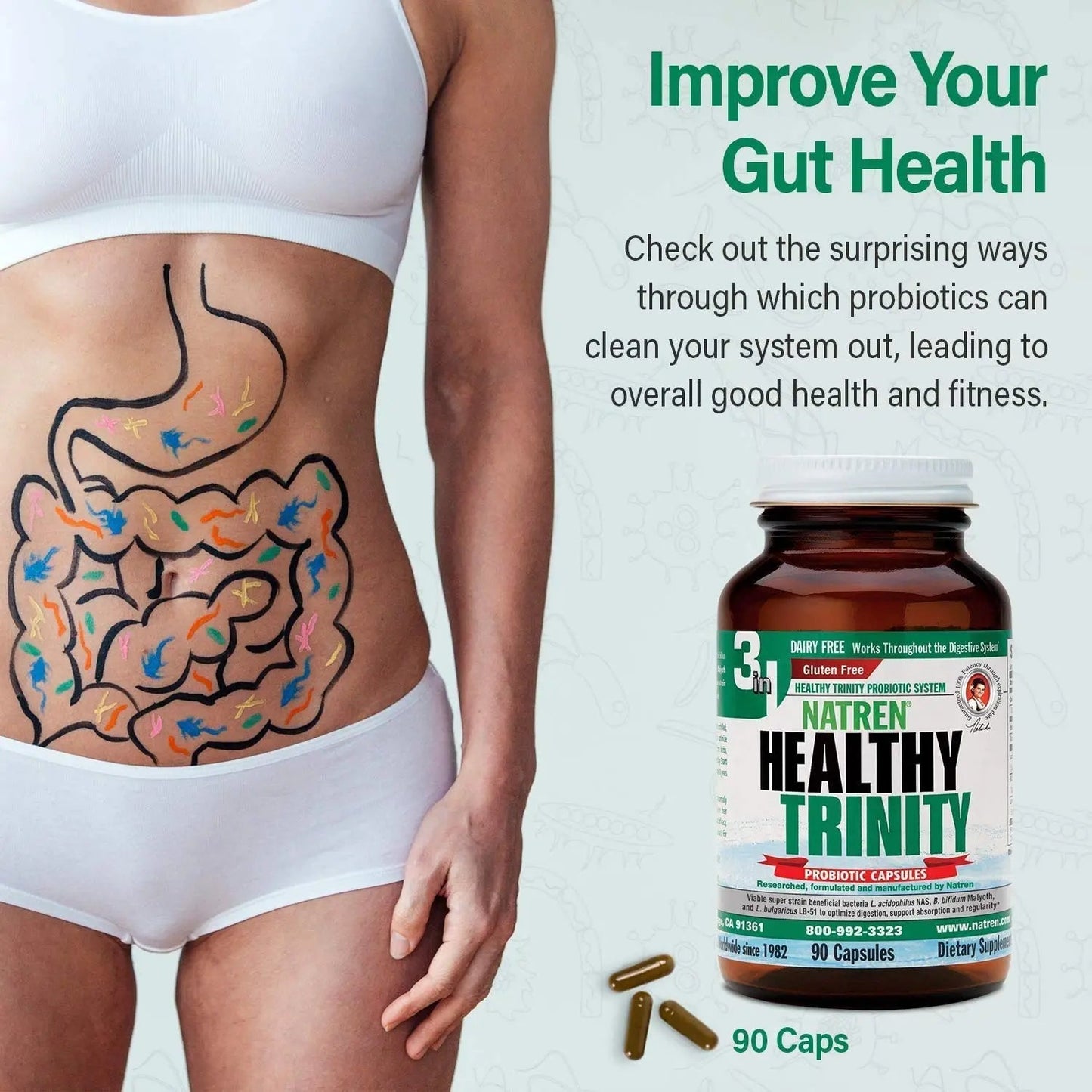 Natren Healthy Trinity Probiotics Supplement - 90 Dairy and Gluten Free Gel Capsules - Improve Gut and Digestive Health, 30 Billion CFU - Lactobacillus Acidophilus, Bifidobacterium, Bulgaricus Natren buy supplements Au