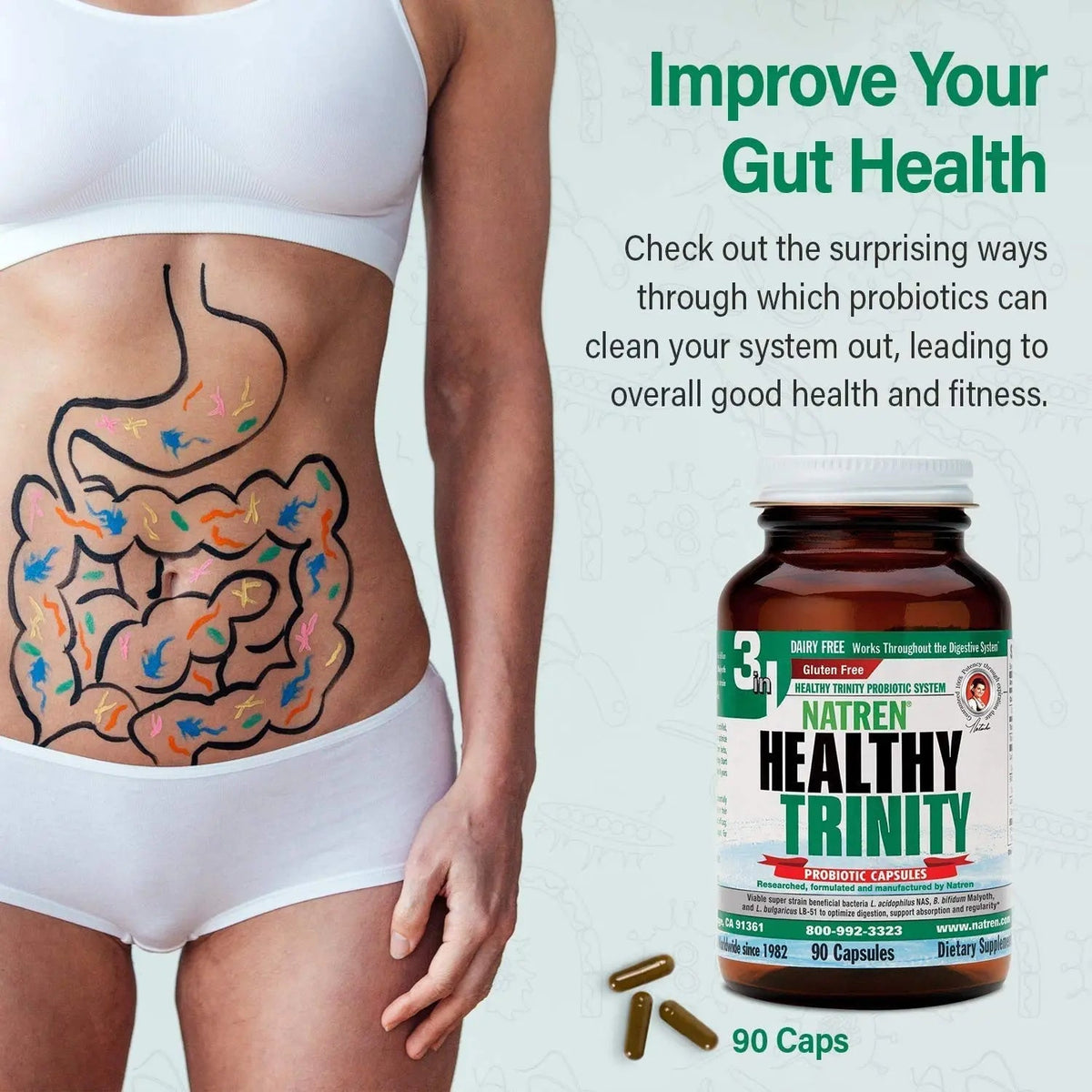 Natren Healthy Trinity Probiotics Supplement - 90 Dairy and Gluten Free Gel Capsules - Improve Gut and Digestive Health, 30 Billion CFU - Lactobacillus Acidophilus, Bifidobacterium, Bulgaricus Natren buy supplements Au