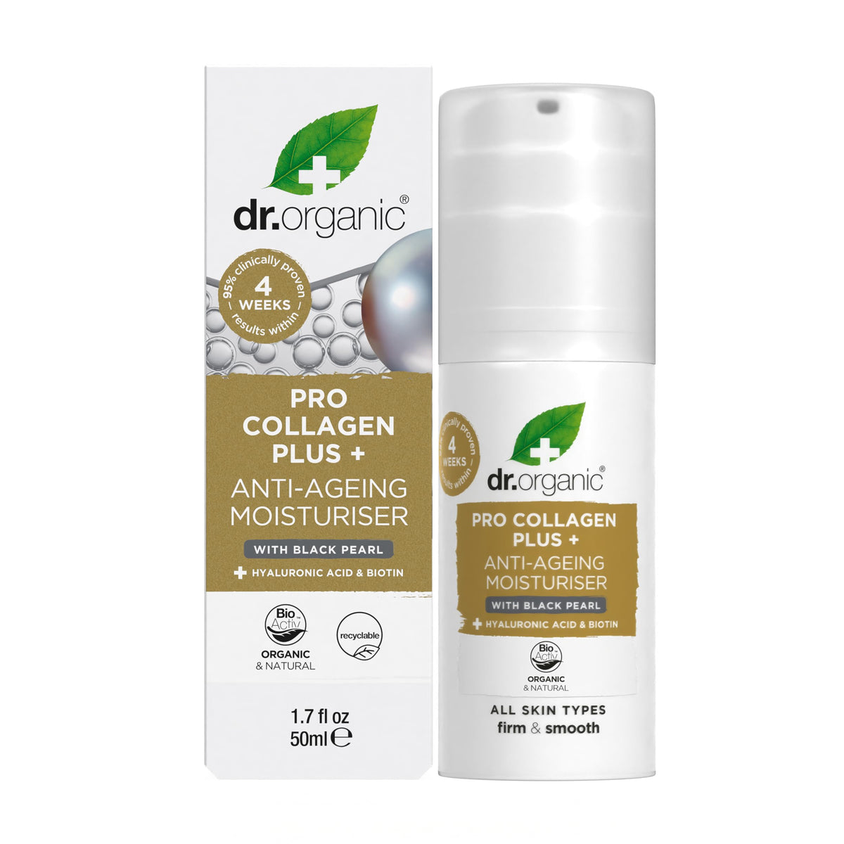 Dr. Organic Pro Collagen Plus + Anti-Ageing Moisturiser with Black Pearl | Firm & Smooth Skin, Reduces Wrinkles, (All Skin Types) Natural, Certified Organic, Paraben & SLS-Free, 50 mL / 1.7 fl oz Dr. Organic buy supplements Au