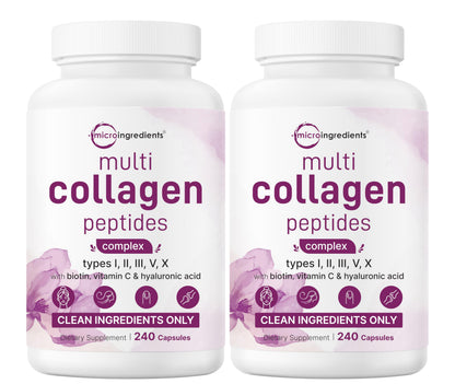 Micro Ingredients 2 Pack Multi Collagen Pills for Women & Men, 480 Capsules | Type I, II, III, V, X | Hydrolyzed Protein Peptides with Biotin, Hyaluronic Acid, & Vitamin C | Keto & Paleo Friendly Micro Ingredients buy supplements Au