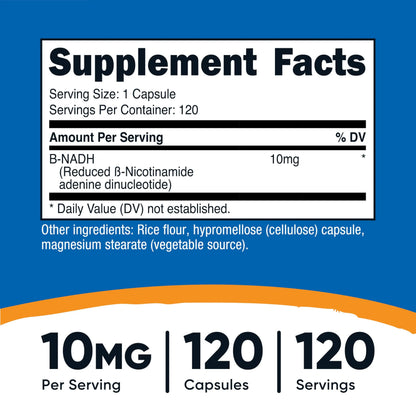 Nutricost NADH 10mg Per Serving 120 Capsules - B-Nicotinamide Adenine Dinucleotide, Vegan, Gluten-Free NutricostBuy Supplements Australia