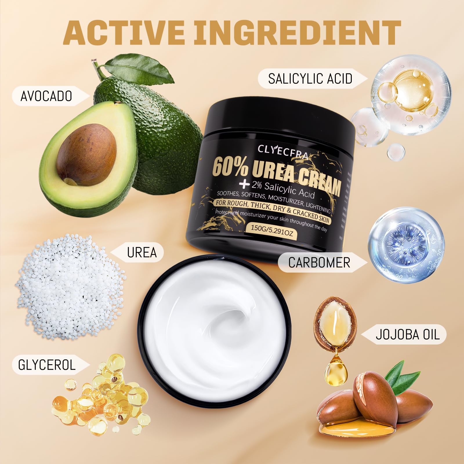 Clyecfra 60% Urea Cream with 2% Salicylic Acid, Urea Cream 60 Percent for Feet & Hands- Maximum Strength Moisturizer for Rough, Dry, Thick & Cracked Skin, Callus Remover, Deep Hydration, 150g Clyecfra buy supplements Au