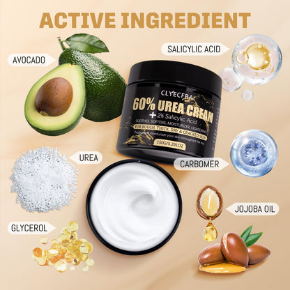 Clyecfra 60% Urea Cream with 2% Salicylic Acid, Urea Cream 60 Percent for Feet & Hands- Maximum Strength Moisturizer for Rough, Dry, Thick & Cracked Skin, Callus Remover, Deep Hydration, 150g Clyecfra buy supplements Au
